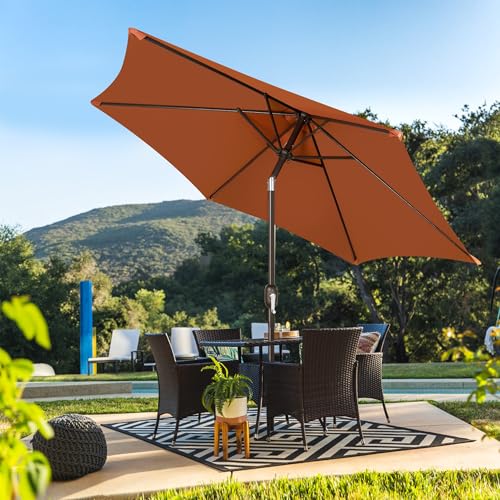 Blissun 7.5 ft Patio Umbrella, Yard Umbrella, Outdoor Market Umbrella with Push Button Tilt Crank, Rust - color: Rust