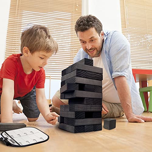 Juegoal 54 Pieces Giant Tumble Tower Blocks Game Giant Wood Stacking Game with 1 Dice Set, Gameboard, Canvas Bag for Adult, Kids, Family, Grey - color: Grey, size: Large