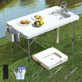 Folding Fish Cleaning Table with Sink, 50"x27" Bi-Folding Portable Camping Sink Station with Drain Hose, Trash Can, Gloves and Cleaning Kits, Foldable Outdoor Sink for Camping, Fishing, BBQ - style: Fish cleaning table Bi-Folding