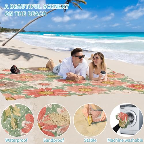 Beach Blanket 78''×81'' Suits 1-5 Adults Waterproof Sandproof Oversized Waterproof Lightweight Durable Beach Blanket Large Picnic Mat for Travel Camping Picnic - color: Flowers, size: 78''x81''