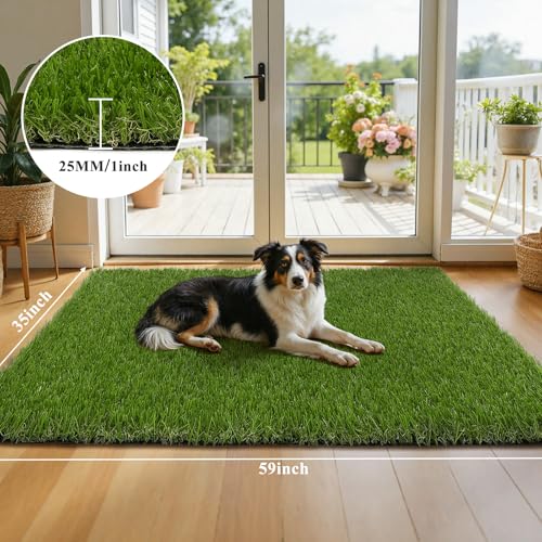 HEBE Fake Grass Pee Pad for Dogs 3'x5', Artificial Grass Turf for Indoor Outdoor Potty Training, Washable Dog Potty Grass Mat with Drainage Holes, Reusable Non-Slip Pet Potty Pad - size: 35"x59"