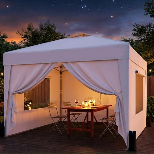 SANWAY 10x10 Pop Up Canopy Tent with Sidewalls x 4 – Easy Setup Canopy Tent, Waterproof, UV-Resistant, Portable with Carry Bag for Outdoor Events, Camping, and Backyard Parties – Silver White - color: Silver White