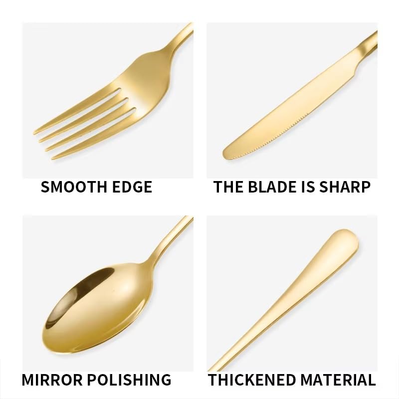 Chandler 24-Piece Gold Silverware Set for 6 with Wooden Storage Case, Stainless Steel 410 (18/0) Flatware Set, Mirror Polish Heavy Duty Cutlery Set – Knives, Forks, Spoons & Teaspoons, Dishwasher Safe