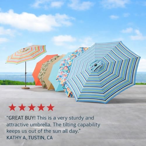 BrylaneHome Outdoor Tilt-And-Crank Umbrella With 8 Sturdy Steel Ribs Heavy Duty Fade-Resistant Tilting Shade Patio Garden Backyard Décor Pool Home - color: Haze, size: 9' Tilt-and-crank Umbrella