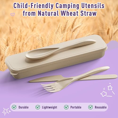 Quatish Reusable Travel Utensils with Case,3 Sets of Camping Utensils,Portable Wheat Straw Utensil (Knife, Fork, Spoon) for Lunch Box,Kitchen, Travel, Picnic & Daily Use - Easy to Clean (Multi-Color)