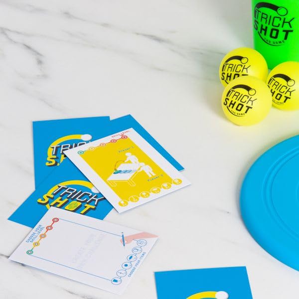 Fizz Creations Trick Shot The Game. Includes All You Need to Practice the Perfect Shot! Includes Stacking Cups, Ping Pong Balls, Sticky Darts, Throwing Disc & Challenge Cards. Garden Games Party Games