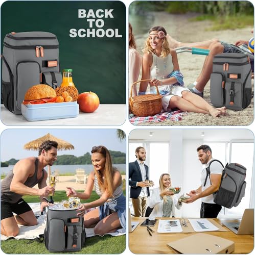 BAGPARKK Insulated Cooler Backpack,33/45 Cans Multifunctional Double Deck Leakproof Cooler Bag with Sternum Strap,Large Capacity Lightweight Travel Camping Beach Backpack - color: Grey, size: 45Can