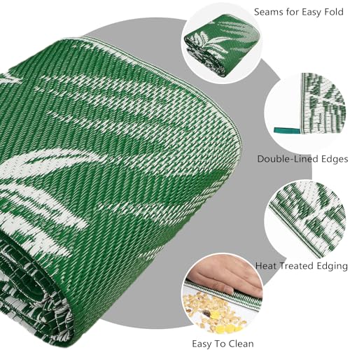 famibay Outdoor Rug Waterproof 6x9 Reversible Plastic Patio Rug Large Outdoor Carpet for Patio Lightweight UV-Resistant Portable Outdoor Camping Rug RV Mats for Porch Deck Balcony Backyard Picnic - color: Darkgreen & White, size: 6' x 9'