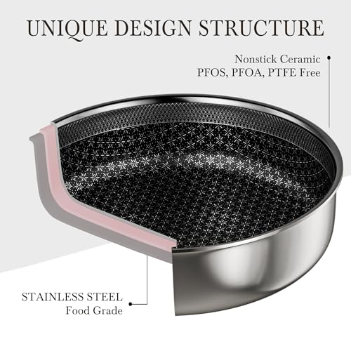 Caannasweis Detachable Nonstick Cookware Set - Stackable Induction Pots and Pans With Removable Handles, Dishwasher Safe - For RV Camping, Oven and Stovetop Use, 5 Pieces (Stainless Steel)
