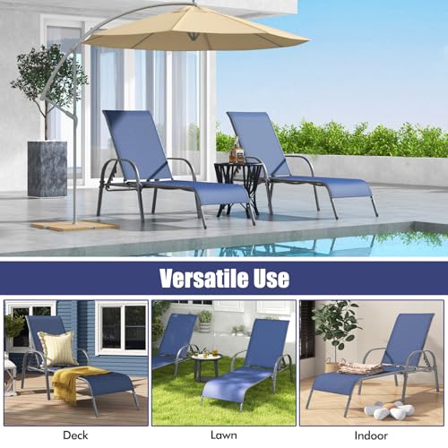 Tangkula Outdoor Lounge Chair, Patio Chaise Lounge with Adjustable Backrest, Reclining Pool Lounge Chair for Outside with Heavy Duty Steel Frame for Beach, Yard, Balcony, Poolside (Navy) - color: Navy