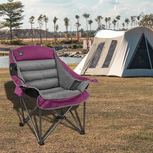 Northroad Oversized XL Padded Camping Chair w/Cell Phone Holder, Large Camp Lounge Chair, Foldable Lawn Chair w/Cup Holder,Carry Bag for Outdoor Hiking, Beach, Picnics, Heavy-Duty 400-lbs Capacity - color: Ph-purple