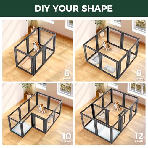 FXW AuraSpace Acrylic Indoor Dog Playpen for Medium Dogs, 35 Inch, 10 Panels, Black - color: Black, size: 35"H