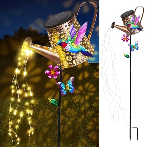 Solar Watering Can with Lights Outdoor Garden, 41in Large Hummingbird Garden Stake Lights, Waterproof Decoration for Yard Lawn Pathway, Gifts for Mom Grandma Women Birthday Gardening Gift - color: Hummingbird-Purple
