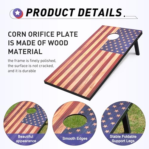 4x2 Ft Cornhole Boards Set, Premium Regulation Size Cornhole Boards with 8 All-Weather Bean Bags, Carrying Case and Scoreboard - style: 4'x2' American Flag
