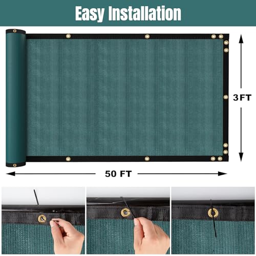 SPORTYOUTH 3ft x 50ft Fence Privacy Screen, Heavy Duty 150 GSM Fencing Mesh Shade Cover Windscreen with Brass Grommets for Outdoor Wall Deck Garden Backyard Porch, Cable Zip Ties Include, Green - color: Green
