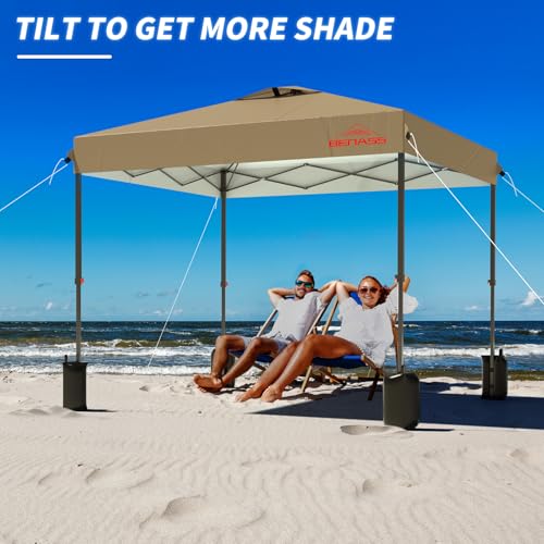 10x10 Pop Up Canopy, Easy Up Canopy Tent, Heavy Duty Tents for Parties, One Person Set Up Event Tent, Khaki - color: Khaki, size: 10x10
