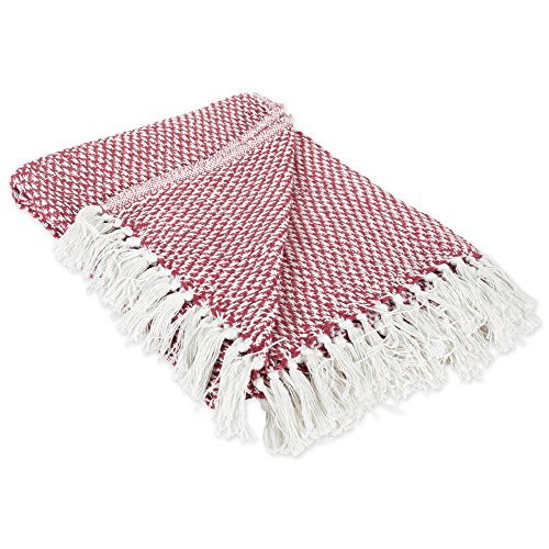 DII 100% Cotton Basket Weave Throw for Indoor/Outdoor Use Camping Bbq's Beaches Everyday Blanket, 50 x 60, Woven Stripe - color: Barn Red, size: 50x60"