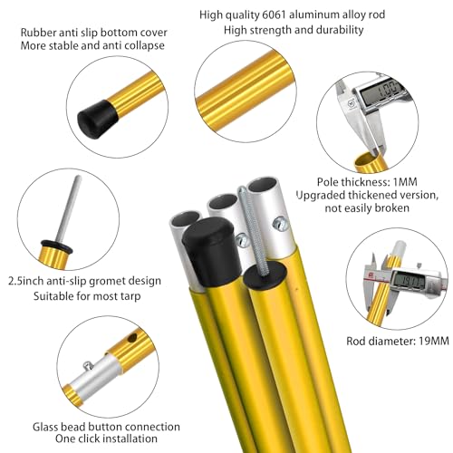 SAN LIKE Aluminum Tent Poles for Tarp & Awnings - 75in Adjustable, Collapsible Poles - 2 Sets (5 Sections) - color: Yellow-5 Sections