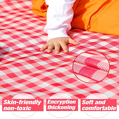 Outdoor Picnic Blanket, XL Foldable Waterproof Sand Beach Mat , in Large 80x60in and Extra Large 80x80infor Beach Camping Hiking Travel Family Concerts Portable Beach Blankets (Classic Red Check) - color: Red, size: 6'8" x 6'8"