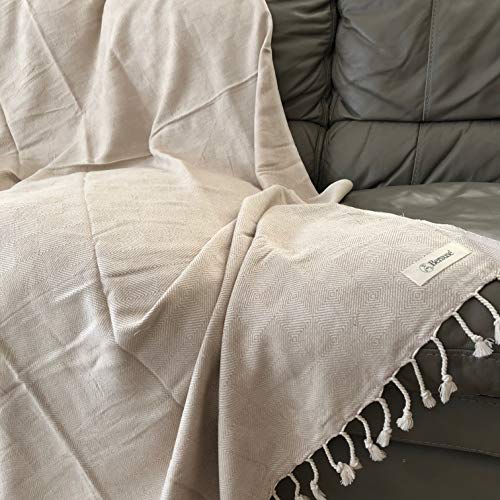 Bersuse 100% Cotton Milas XL Throw Blanket for Couch - 100% Cotton Lightweight Durable Throw Blanket, Big Blanket for Sensitive Skin, Decorative and Versatile - 60x90 Inches, Beige - color: Beige