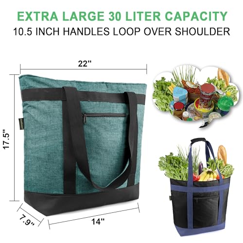 BeeGreen Cooler Bag Soft Insulated Tote for Beach Travel Grocery Shopping Lunch Portable Large Ice Coolers with Handle Hard Freezer Bags with Zippered Top Foldable Leakproof Delivery Totes Teal - color: DarkTeal