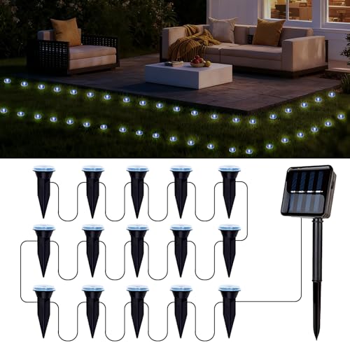 15 LED Solar Ground Lights Outdoor, Waterproof Solar Pathway Lights, LED Landscape Lighting for Garden, Patio, Driveway, Walkway - White - color: White, size: 15.4FT