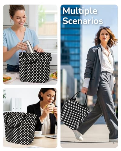 Aosbos Lunch Tote Bag, Insulated Lunch Box for Women, Leakproof Lunch Cooler Purse for Work, Polka Dot - color: C. Polka Dot