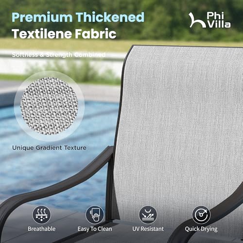PHI VILLA 5 Piece Outdoor Patio Dining Set with 4 Swivel Dining Chairs & 1 Large Round Dining Table, Gray Textilene Mesh Fabric Chair and Round Metal Table for All Weather Deck Lawn Garden - color: Grey Fabric, size: 42" Dia x 28"H-5 Piece-Metal