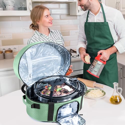 Insulated Slow Cooker Carrying Bag for 6-8 Quart CrockPot and Hamilton Beach Slow Cooker with See-thought Window, Portable Carrier Case with Adjustable Band and Accessory Pocket - color: Teal