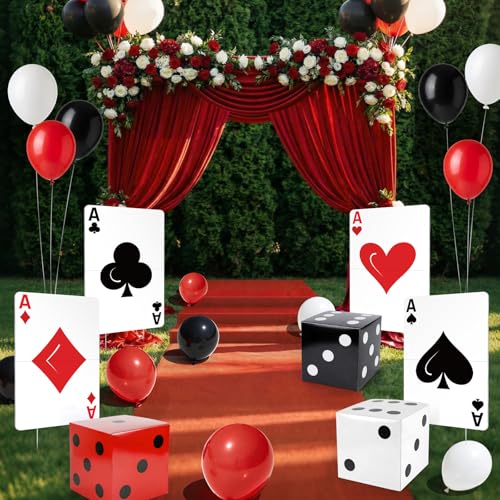 Casino Theme Party Decorations, Giant Poker Yard Sign with Large Casino Dice Boxes, Wonderland Lawn Sign for Poker Themed Party Decorations, Magician Birthday Decor Supplies