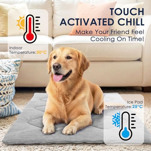 ASENKU Dog Cooling Mat, Portable & Durable Cooling Mat for Dogs, Summer Anti-Slip Breathable Cooling Bed for Medium-Large Dogs 35–60 lbs (Husky, Bulldog, Border Collie), 36x28 inches, Grey Diamond - color: Light Grey, size: Large
