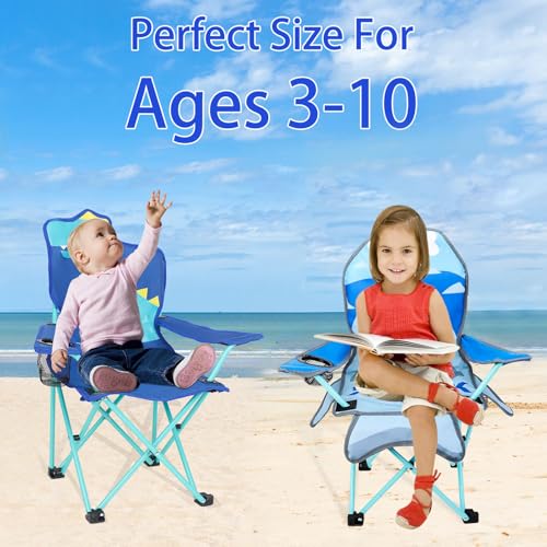 KABOER Kids Outdoor Folding Lawn and Camping Chair with Cup Holder and Carrying Bag, Children's Camping Chairs - color: Dinosaur Shark