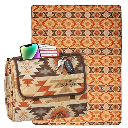 Carstens, Inc. Easy Pack Waterproof Sandproof Picnic Blanket, Lightweight Foldable Outdoor Camping Beach Mat, Large 60"x80", Aztec Stripe - color: Aztec Stripe