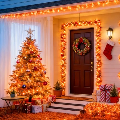 Orange Thanksgiving Mini Lights Battery Operated, 18Ft 50LED Autumn Fall String Lights, Timer 8 Modes Twinkle Orange Halloween Lights for Outdoor Garden Party Christmas Xmas Tree Lights Yellow Decor - color: Orange, size: 50 Count