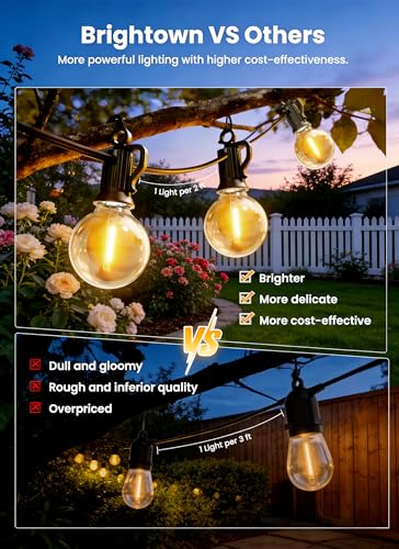 Brightown 58FT Solar String Lights Outdoor with Remote Cable Ties Hooks, 26 LED Shatterproof Bulbs, 3 Light Modes, Dimmer & Timer, Commercial Grade Patio Lights for Yard Balcony Pergola Party Decor - size: 58ft G40