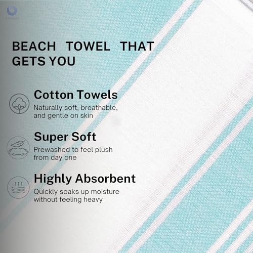 Cotton Turkish Beach Towel with Towels Oversized 36"x72" Pool Absorbent Extra Large Quick Dry Sand Travel Towel (Aqua Blue, 4 Pack) - color: Aqua Blue, size: 4 Pack