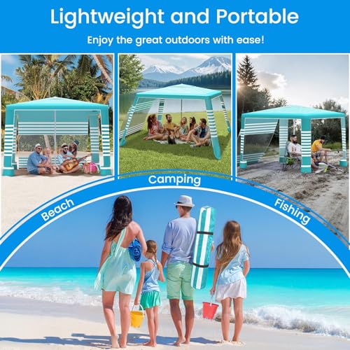 MoKo Beach Cabana, 8'×8' Large Beach Canopy with Side Wall, UPF 50+ Protection Easy Setup Beach Tent Sun Shelter, Adjustable Height Wind Resistant Cabana Beach Tent for Whole Family, Green Stripe - color: Green Stripe