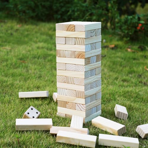 SpeedArmis Giant Tumble Tower, 56 PCS Wooden Stacking Game (Stack to 3.5FT) - Pine Stack Timber Board Play with Carrying Bag-Classic Indoor/Outdoor Games for Adults Family - size: Stack To Over 3.5FT