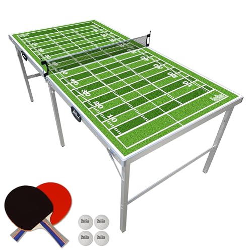 PartyLife 6 ft x 3 ft Ping Pong Table Tennis Table | Mid-Size Portable Folding Indoor Outdoor Ping Pong Table Tennis Table w/Optional LED Lights | Kids & Adults | Game Room | Not Full Size | Game Kit - color: Football, size: 6ft x 3ft - Standard