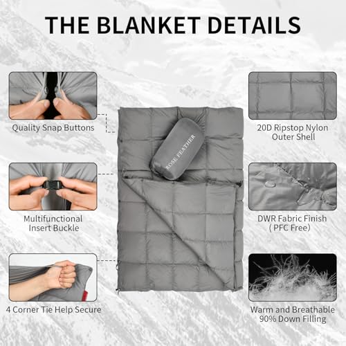 Down Camping Blanket - Lightweight, Packable, Warm & Puffy Outdoor Travel Quilt for Sleep, Hiking, Backpacking, Stadium, Festivals, Water-Resistant Sleeping Bag 55"x79" - color: Storm Gray, size: 1LB 1.6OZ / 79" x 55"