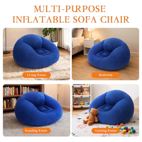 2 Pcs Inflatable Bean Bag Chairs with Electric Air Pump Inflatable Chairs Blow up Couch Folding Portable Inflatable Lazy Sofa for Movie Night Living Room Outdoor Camping (2, Royal Blue) - color: Royal Blue