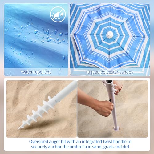 LOTTAFUN Beach Shelter Umbrella Premiere UPF 50+ Umbrella Shelter for Sun and Rain Protection for Adult (10-Foot,Blue Stripe) - color: Blue Wave Stripe