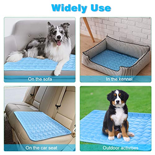 Washable Dog Cooling Mat Ice Silk Cooling Mat for Dogs Pet Self Cooling Pad Blanket Dog Cool Pad for Indoor & Outdoor Car Seats (Blue, 16x12 in)