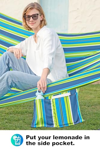 GAFETE Hammock 2 Person Quilted Fabric Hammocks for Outside, Double 12ft Hammocks with Spreader Bar, Large Removable Pillow, Storage Bag, Carabiners, Max 475 lbs Capacity (Garden) - color: Garden