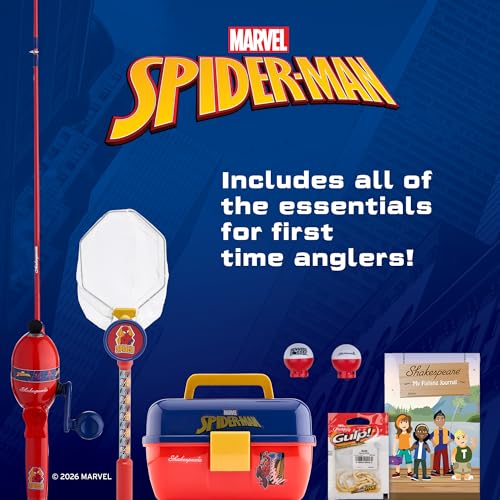Shakespeare Youth Fishing Reel and Rod Combo - color: Marvel Spiderman 7pc Kit