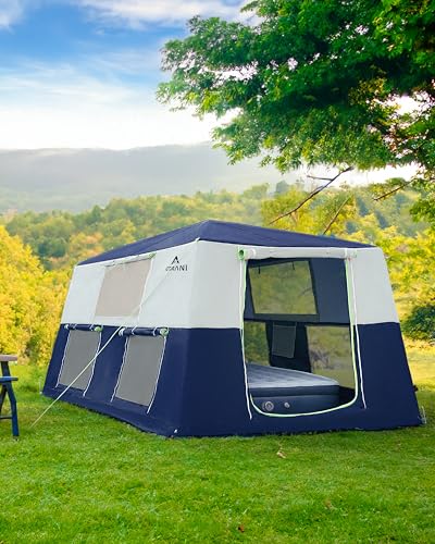 CORANI 14.1'x6.5'x9' Inflatable Tents for Camping, Portable 6/8/10 Person Blow Up Air Tent, Waterproof Windproof Easy Setup Large Family Tent with 2 Doors, 6 Windows, Mosquito Screen - color: Navy Blue, size: 8 person 10.8x9ft