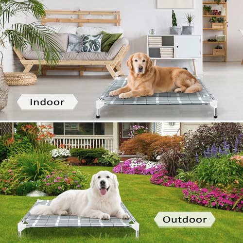 Elevated Raised Outdoor Dog Bed - Cooling Lifted Outside Dogs Cot Bed with Non-Slip Feet Dog Hammock Bed with Stainless Steel Frame Portable Puppy Pet Bed for Indoor & Outdoor - size: M:34'' x 26'' x 6''