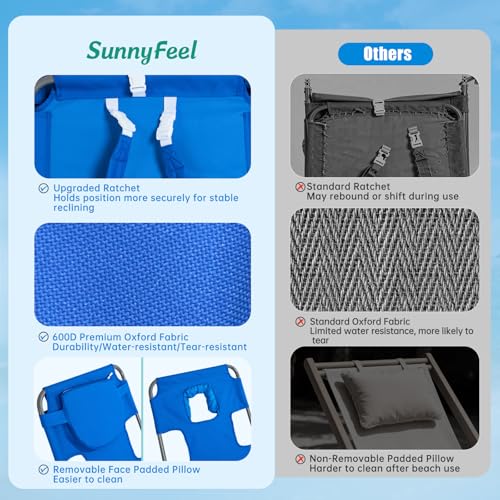 SUNNYFEEL Lay Flat Tanning Chair with Face Down Hole & Arm Slots, Backpack Beach Lounge Chair, 5-Position Folding Sunbathing Chair, 300 LBS Heavy Duty, 72" L x 22" W for Beach, Pool, Camping - color: Blue, size: Standard -1pcs