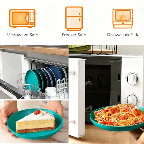 Unbreakable Reusable Plates Set of 4, 7.9 Inch Wheat Straw Plates, Microwave Safe BPA Free Dinnerware for Dessert, Salad & Daily Use - color: Dark Green