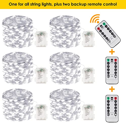 6 Pack 100 LED Fairy Lights Battery Operated with Remote, 33FT Waterproof Twinkle Lights with Timer & 8 Modes, Fairy String Light Outdoor Indoor for Bedroom Classroom DIY Christmas Decor (Cool White) - color: Cool White, size: 6 Pack